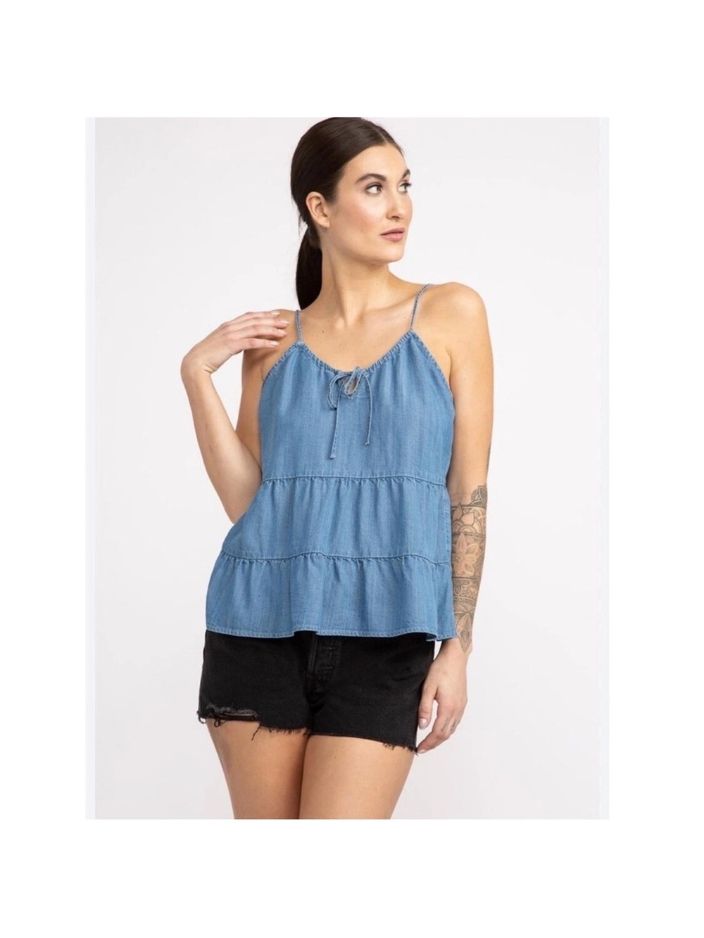 Old Navy Blue Tiered Chambray Spaghetti Strap Camisole XLTall